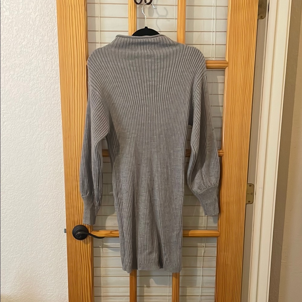 Chic Gray Ribbed Sweater Dress